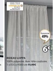 OEKO-TEX  Economiser 49%  6€  RIDEAU LOPPA  100% polyester. Avec tête coulissée. 1x1135 x H300 cm 11,99€ 