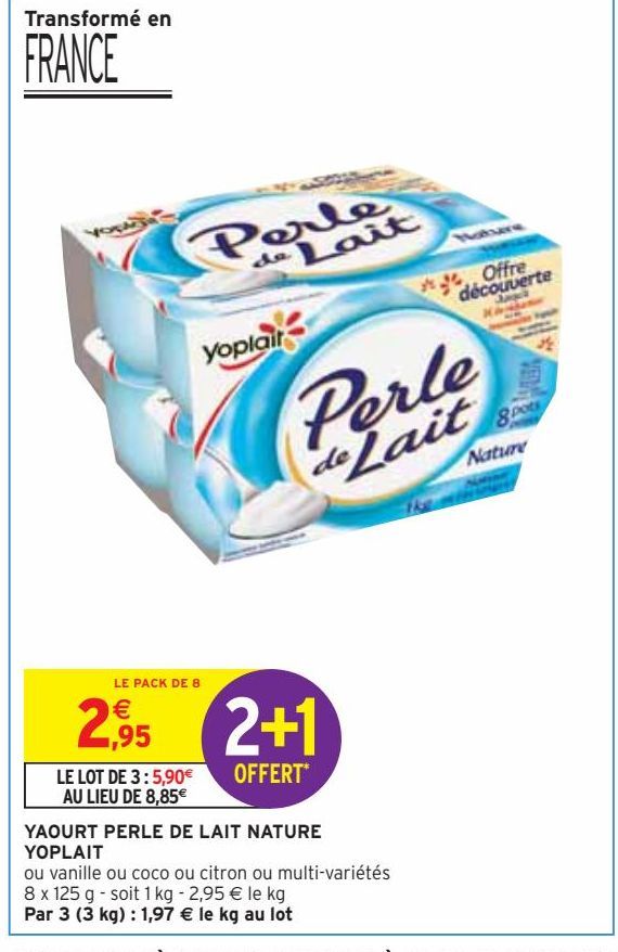 YAOURT PERLE DE LAIT NATURE YOPLAIT