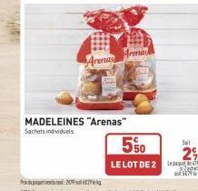 qu  Arenas  MADELEINES "Arenas"  Sachets individuels  Arma  5%0  LE LOT DE 20 Zates 