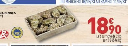 18 %⁰  La bourriche de 2 kg soit 9€45 le kg 