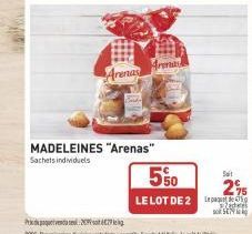 qu  Arenas  MADELEINES "Arenas"  Sachets individuels  Arma  5%0  LE LOT DE 20 Zates  Sat  2% 