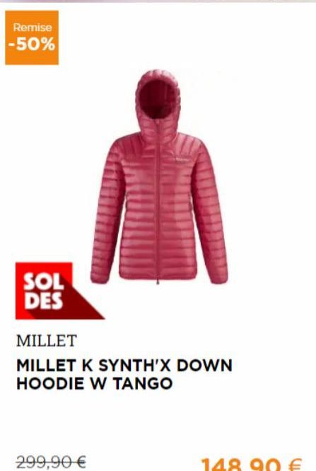 Remise -50%  SOL DES  MILLET  MILLET K SYNTH'X DOWN HOODIE W TANGO  299,90 € 