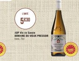 L'UNITÉ  5€30  AOP Vin de Savoie  DOMAINE DU VIEUX PRESSOIR  blanc, 25c 