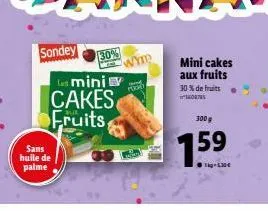 sondey  sans huile de palme  les mini  cakes fruits  30%  pode  300g  759 