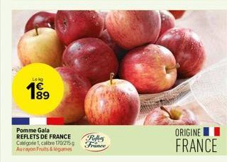 Lek  89  Pomme Gala REFLETS DE FRANCE Rekes Catégode1, calbre 170215g France Aurayon Fruits & légumes  ORIGINE  FRANCE 