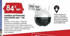 8490  CAMÉRA EXTÉRIEURE MOTORISÉE 360* - CBC  BIME  Don FHD 1080p-Detection dintrusion per imelligence article  Vision nocture en noir et blanc 30m Lumière stroboscopique avec 2 projecteurs LED Captur