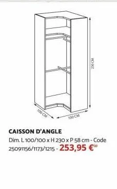 100 cm  100 cm  230 cm  caisson d'angle dim. l 100/100 x h 230 x p 58 cm - code 25091156/1173/1215-253,95 €™ 