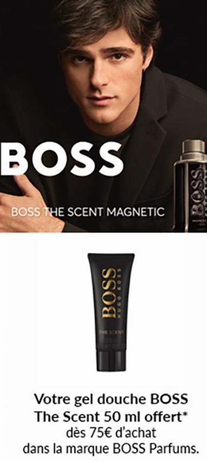 BOSS  BOSS THE SCENT MAGNETIC  BOSS  SSON OSA  BOSS  Votre gel douche BOSS The Scent 50 ml offert* dès 75€ d'achat  dans la marque BOSS Parfums.  