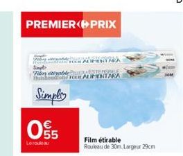 PREMIER PRIX  BAKIMARISTEL  05  Le rouleau  ALIMENTARA  Simpl  Film etiableCRESTENSPALE fluishoudfolie CR ALIMENTARA  Simple  Film étirable Rouleau de 30m. Largeur 29cm 