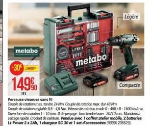 metabo  -30%  149%  18v  metabo  légère  compacte 