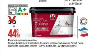 a+  ac  3  2l  renovation perfection  cuisine  1495  peinture rénovation cuisine  rénove durablement les meubles de cuisine, crédences et plans de travail. haute adhérence. lessivable. environ 12 m³/l