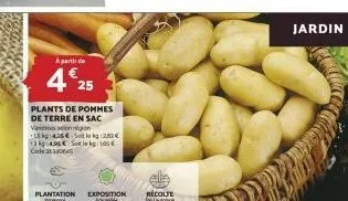 a partir de  425  plants de pommes de terre en sac vas vengon le :425€ sot 3:45€ set code 2340645  25€ 5€  v plantation exposition ini  récolte  jardin 