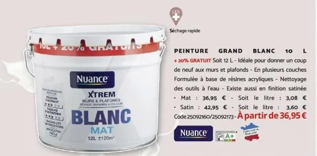 aul + 20% unatolls  www.urg  pozor comat ***22)  *** basqueles nections ucation viole  nuance  xtrem  murs & plafonds chambre a color  blanc  mat 12l 120m²  séchage rapide  peinture grand blanc 10 l +