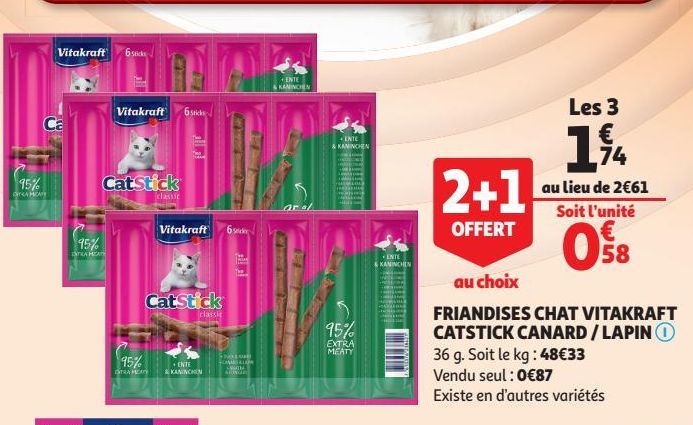 FRIANDISES CHAT VITAKRAFT CATSTICK CANARD / LAPIN