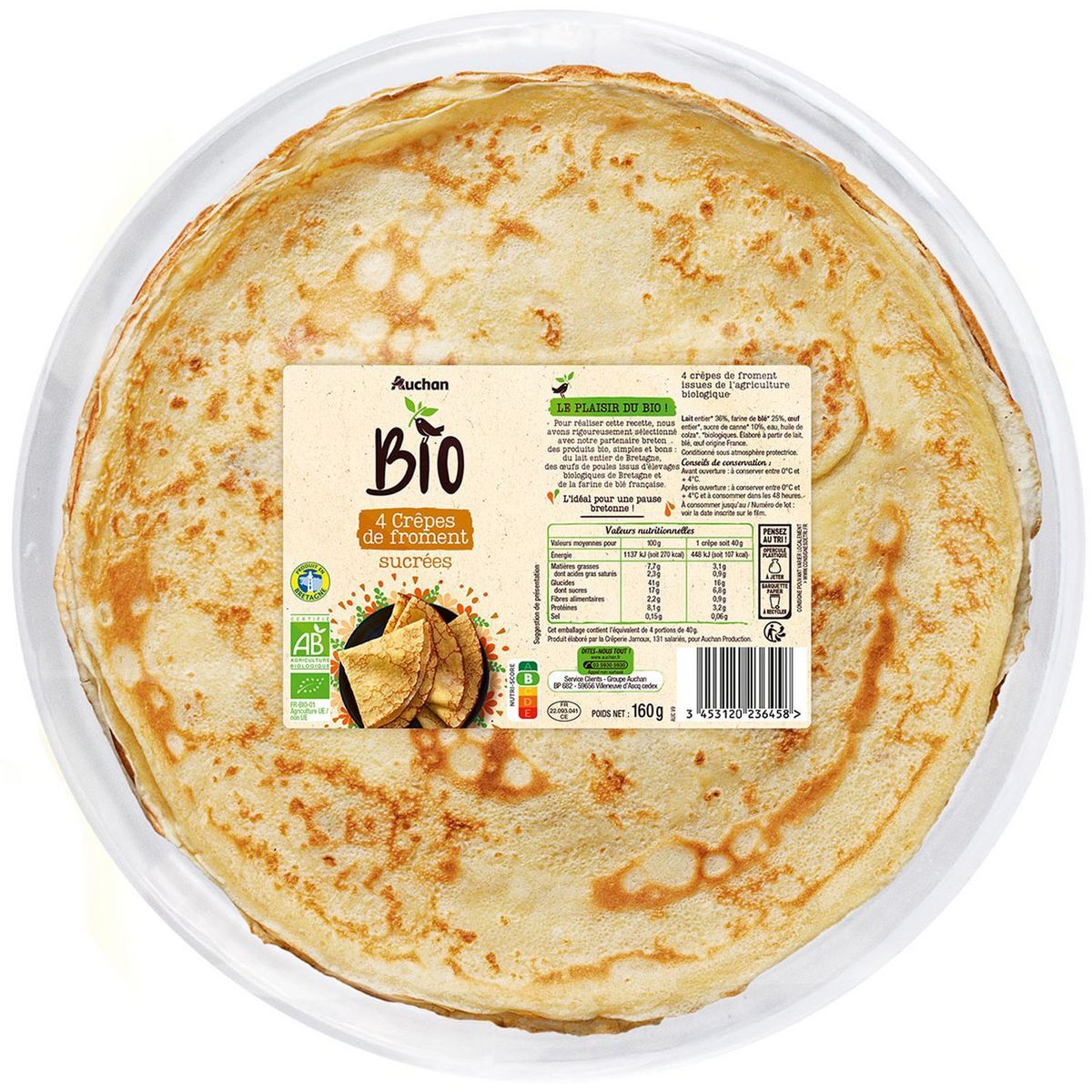 CRÊPES DE FROMENT SUCRÉES AUCHAN BIO