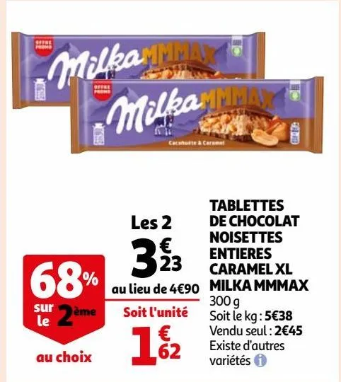 tablettes de chocolat noisettes entieres caramel xl milka mmmax