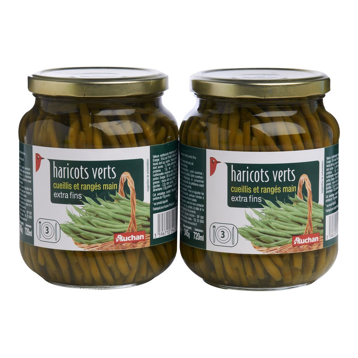 HARICOTS VERTS CUEILLIS ET RANGÉS MAIN EXTRA FIN AUCHAN