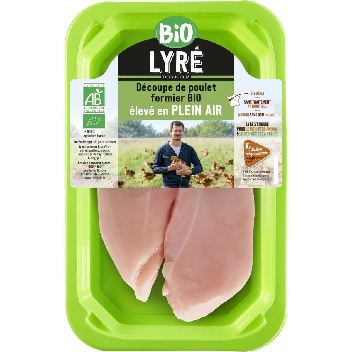2 filets de poulet fermier de lyré bio filière auchan cultivons le bon