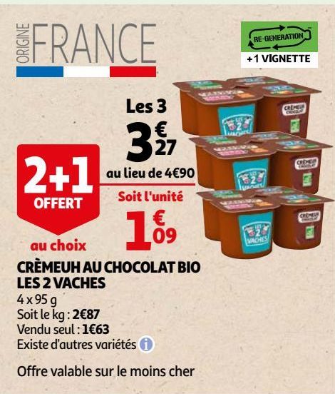  CRÈMEUH AU CHOCOLAT BIO LES 2 VACHES