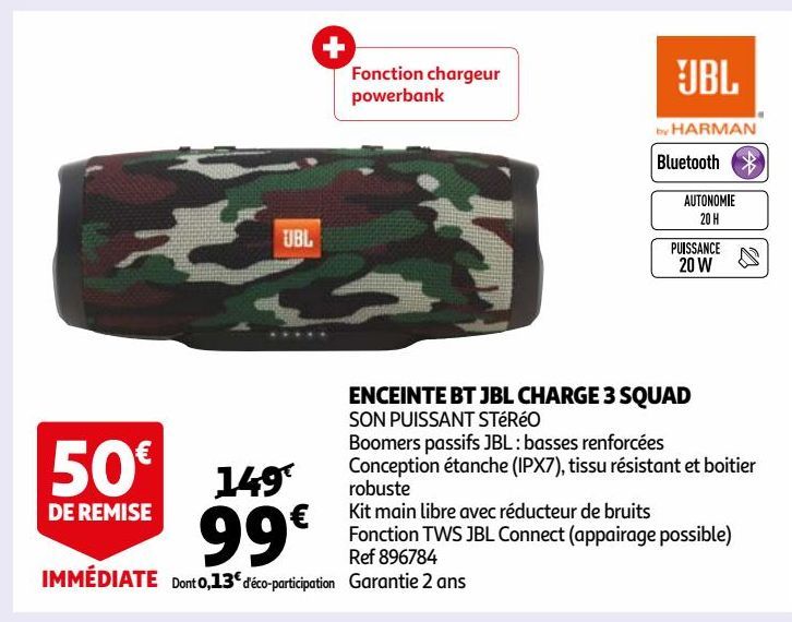 ENCEINTE BT JBL CHARGE 3 SQUAD