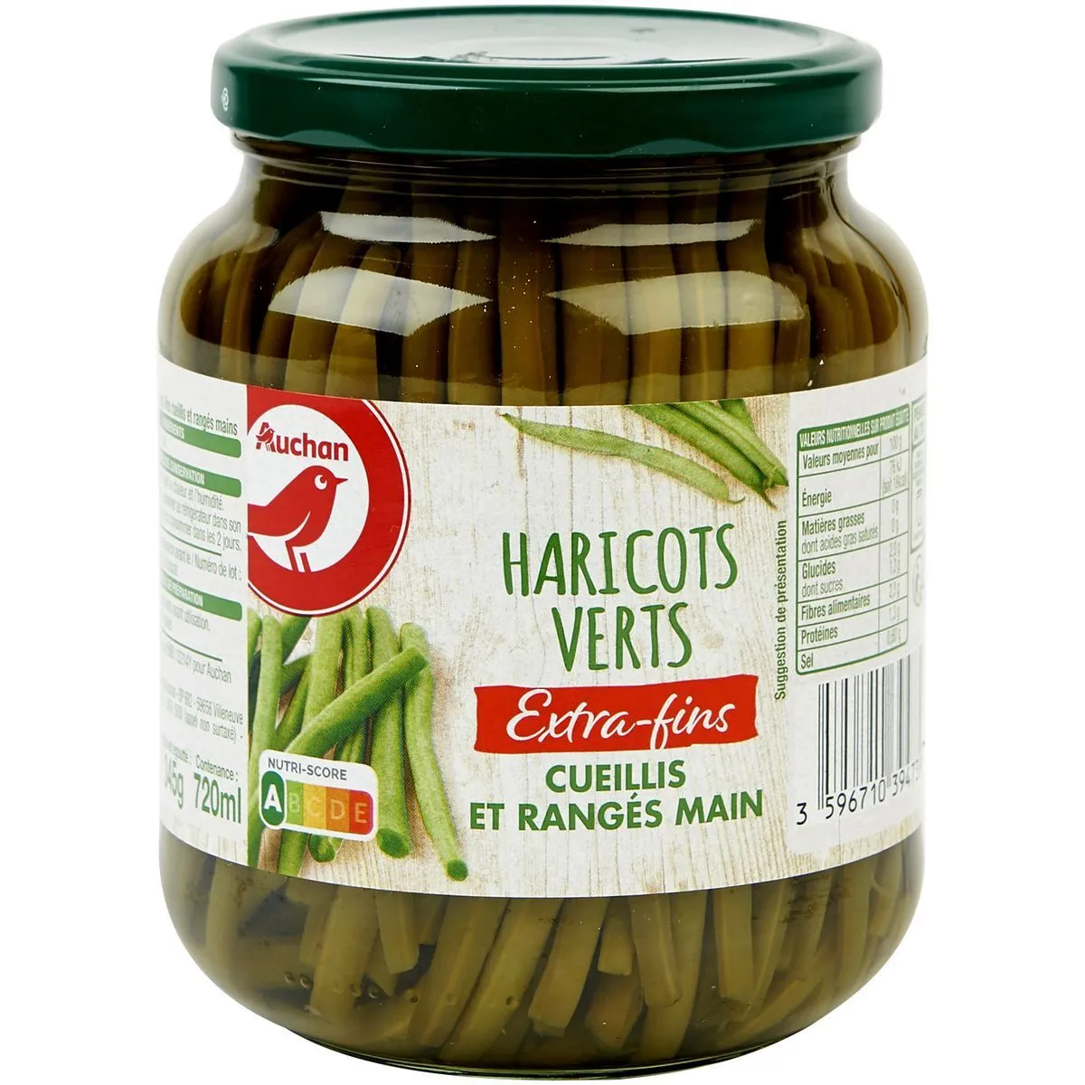 haricots verts cueillis et rangés main extra fin auchan lot de 2