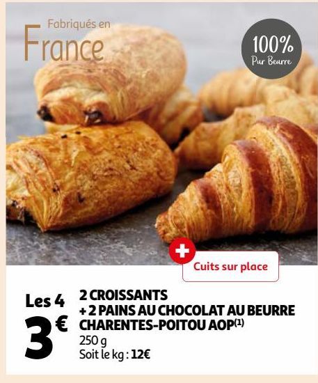 2 CROISSANTS + 2 PAINS AU CHOCOLAT AU BEURRE CHARENTES-POITOU AOP