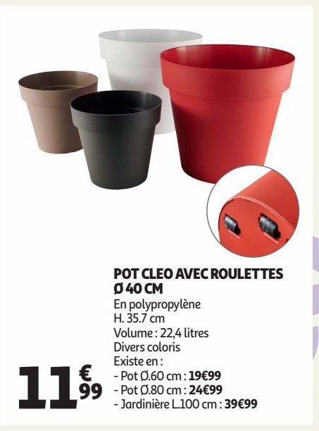 POT CLEO AVEC ROULETTES Ø 40 CM