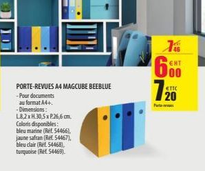 PORTE-REVUES A4 MAGCUBE BEEBLUE  - Pour documents  au format A4+.  - Dimensions:  L8,2 x H.30,5 x P.26,6 cm. Coloris disponibles:  bleu marine (Réf. 54466), jaune safran (Ref. 54467),  bleu clair (Ref