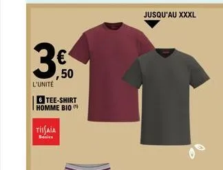 3,50  €  l'unité 6 tee-shirt homme bio (¹)  tisaia  besic  jusqu'au xxxl  