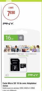 L'UNITE  7€90  PNY.  16GB  microSDHC Flash Card Carte Mémoire f  PNY  (6)  MYSES  PNY  Carte Micro SD 16 Go avec Adaptateur inclus 