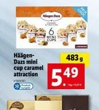 produit surgel  perchite)  häägen-dazs mini  cup caramel attraction  cal  patent  min! cups  halogen dans  prix  choc  483 g  5.49  1kg-11,37 € 