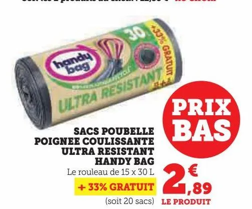 sacs poubelle  poignee coulissante  ultra resistant  handy bag