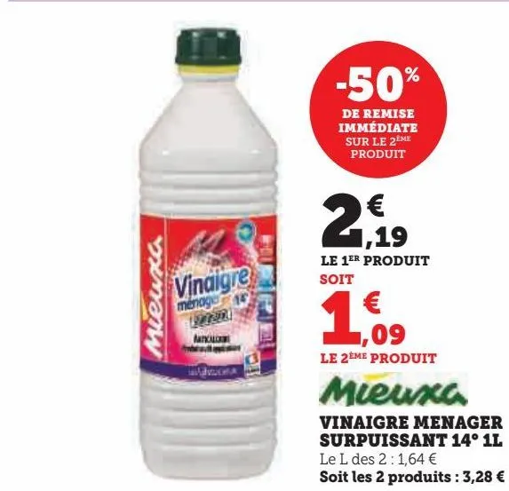 vinaigre menager  surpuissant 14° 1l