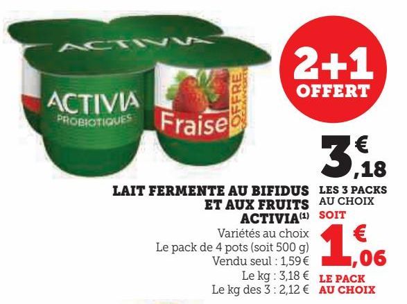 LAIT FERMENTE AU BIFIDUS ET AUX FRUITS ACTIVIA