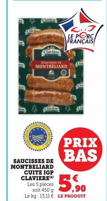 SAUCISSES DE MONTBELIARD CUITE IGP CLAVIERE