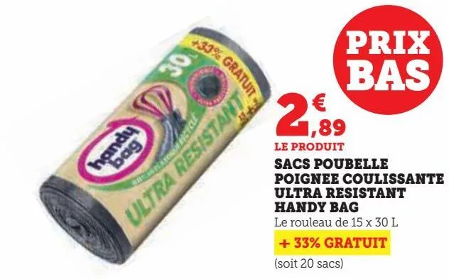 sacs poubelle poignee coulissante ultra resistant handy bag