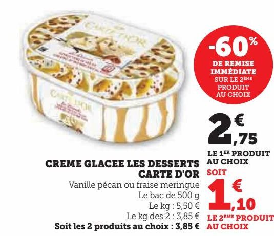 CREME GLACEE LES DESSERTS CARTE D'OR