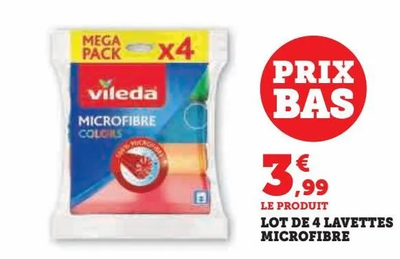 lot de 4 lavettes microfibre