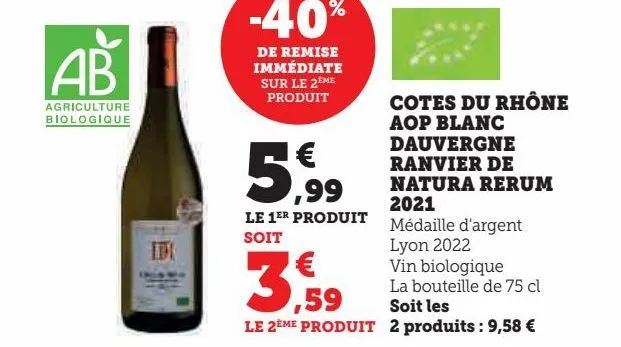 cotes du rhône aop blanc dauvergne ranvier de natura rerum 2021