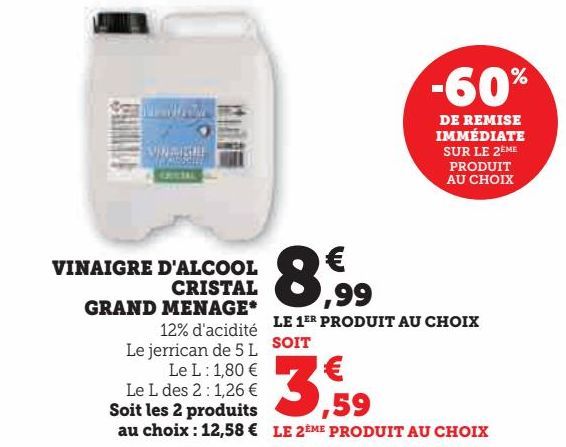 VINAIGRE D'ALCOOL CRISTAL GRAND MENAGE