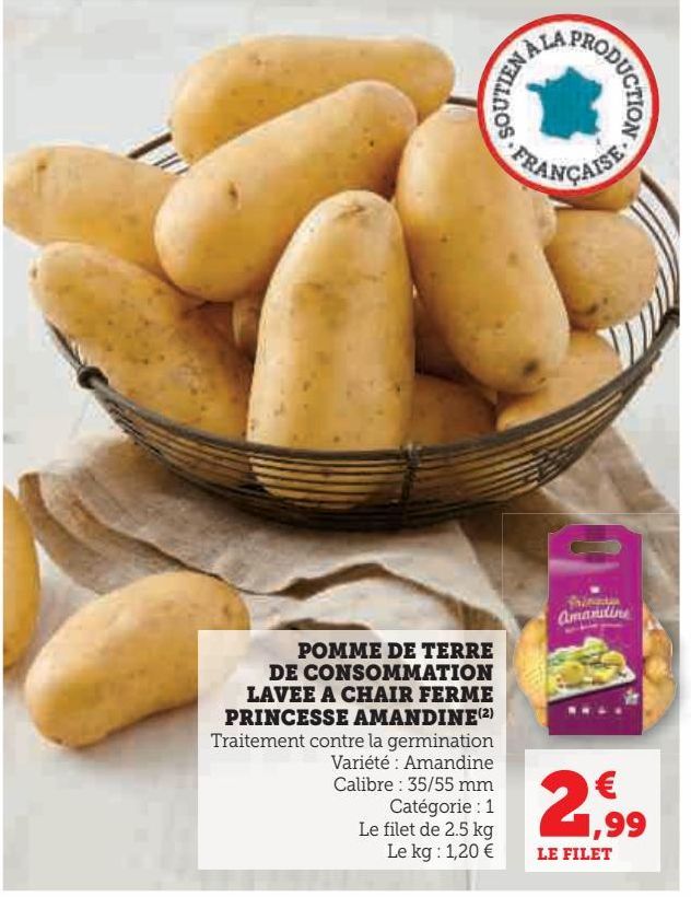 POMME DE TERRE DE CONSOMMATION LAVEE A CHAIR FERME PRINCESSE AMANDINE