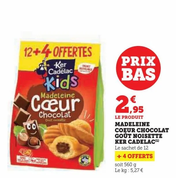 madeleine coeur chocolat goût noisette ker cadelac