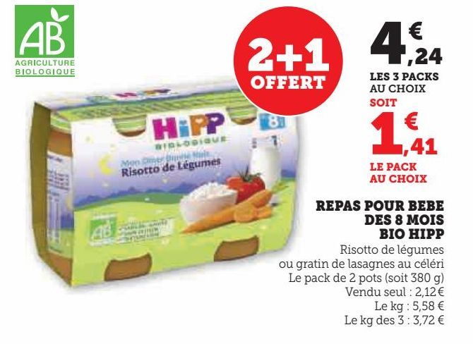 repas pour bébé dés 8 mois bio Hipp