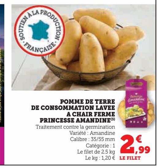 Pomme de terre de consommation lavee a chair ferme Princesse Amandine