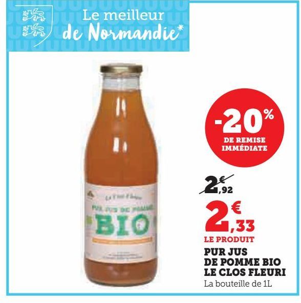 Pur jus de pomme bio Le Clos Fleuri