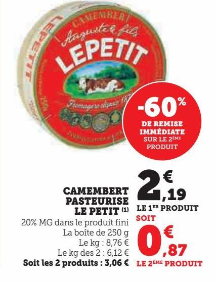 Camembert pasteurise Le Petit
