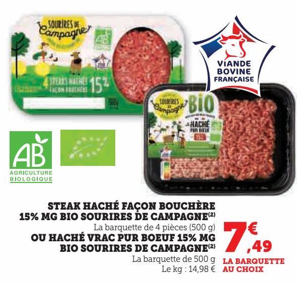 steak hachée façon bouchère 15% mg bio sourires de campagne