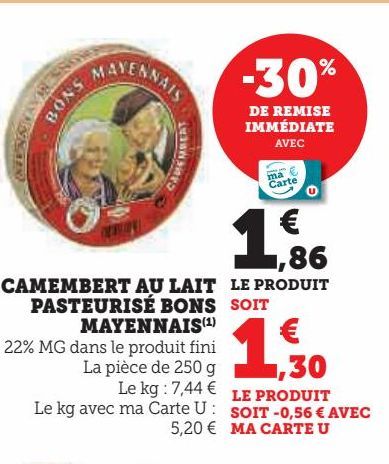 CAMEMBERT AU LAIT  PASTEURISÉ BONS  MAYENNAIS