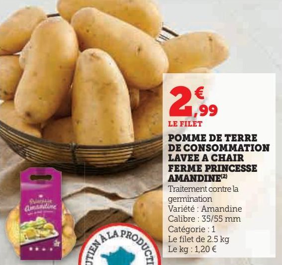 POMME DE TERRE  DE CONSOMMATION LAVEE  A CHAIR FERME  PRINCESSE AMANDINE