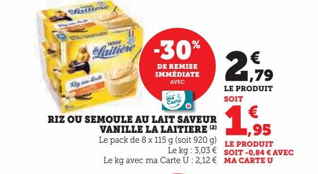 RIZ OU SEMOULE AU LAIT SAVEUR  VANILLE LA LAITIERE